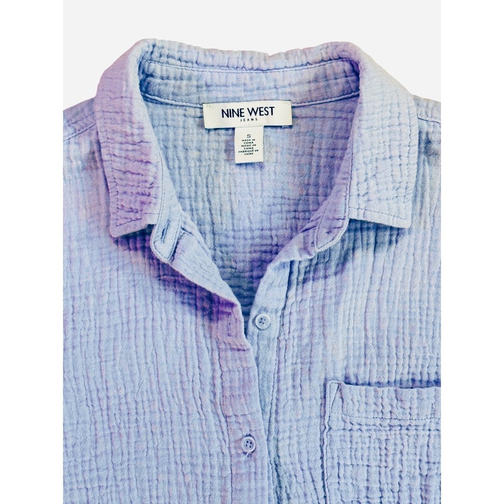 Nine West Jeans Lavender Cotton Double Gauze Button-Down Shirt Small